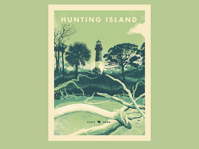 Hunting Island State Park Poster brownmtn carolina design illustration lighthouse poster