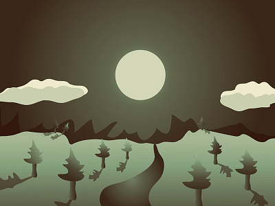 "I Love Dreaming The Horizon" Illustration ai calm clouds creative darkness illustration mountains night playful smooth trees