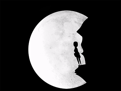 Woman And The Moon ai black calm darkness graphic illustration moon night white woman