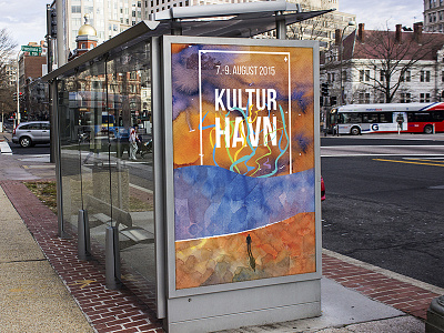 Kulturhavn Festival 2015 Poster advertisement colorful man ocean orange poster sea standing station vortex watercolor waves