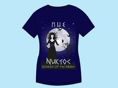 Simple print on a t-shirt. Greek goddess NYX. blueprint design flat god goddess greece greek illustration moon night nyx print t shirt t shirts vector