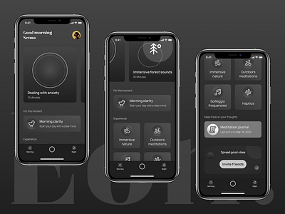 Eon. meditation app dashboard design home screen interaction design logo meditation meditation app minimal mobile mobile app texture typography ui ux