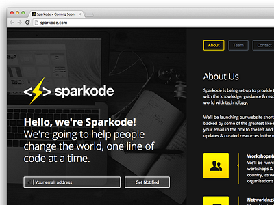 Sparkode, Coming Soon Page coming design lightning mailing page sign soon splash up web yellow