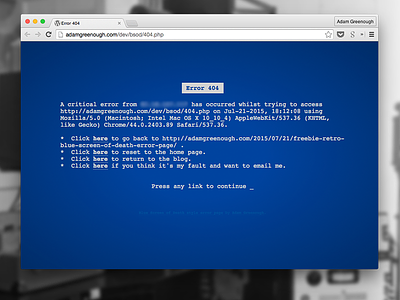 Freebie: Retro blue-screen-of-death error page