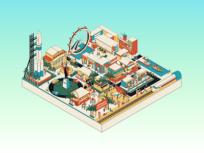 The 20th Century Isometric City 20th 20th century america asia city europe isometric isometric city isometric design isometry russia teamwork town
