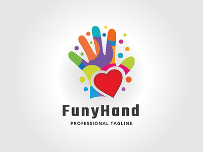 Logo Funy Hand artist artistic brand branding bright child colorful creation creative creativity creator daycare design dot dots finger fun funny hand handprint