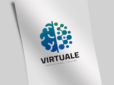 Virtual Human Brain Logo artificial augmented reality brain brainstorm brand branding consultant creation creative creativity digital double engineer entertainment face head human intelligence media mind