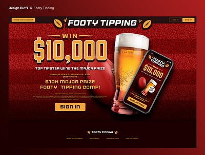 Footy Tipping - Landing Page betting app design ui ux