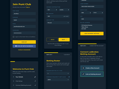 Puntclub - UI Design betting app mobile app design sign up screen ui ux