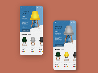 Woody Ecommerce adobe xd animation app card chair daily design design ecommerce ecommerce app furniture interface minimal pattern product design shopping app typography ui
