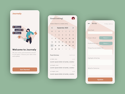 Journal App adobe xd animation app app design daily design design illustration interaction interface journal minimal notes product design ui ux vector