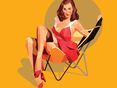 Miss Poly Pin-up #2 brunette camping chair colour girl illustration low pin up poly shapes