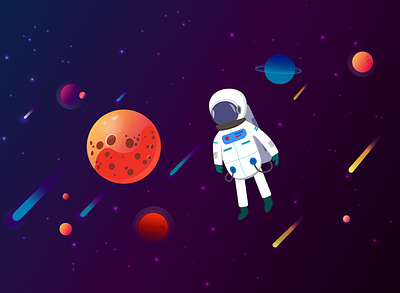 space travel astronaut comets illustration planets space spaceman stars universe