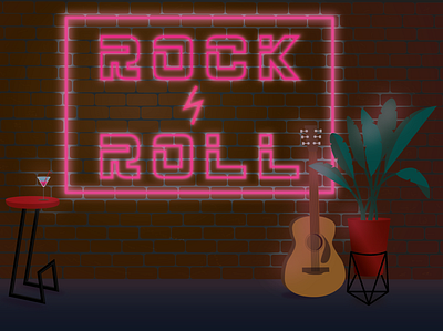 Rock n roll illustration neon neon colors neon light neon sign rock n roll