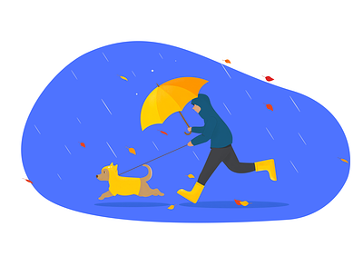 The man with a dog (autumn) character character design design illustration person person design rain rain weather vector