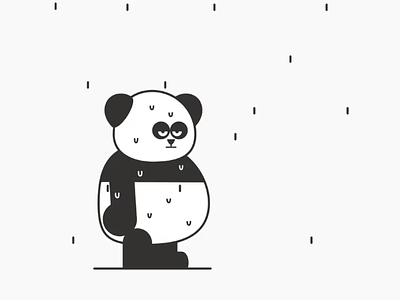Panda hate rain 2danimation 2dart 2dcharacter animation black and white design illustration panda rainy