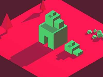 Isometric test 3d isometric long shadow lowpoly maya render rocks trees triangle