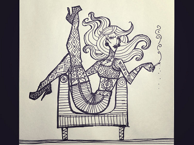 Tattoo Lady cigar doodles hair high heels paper sexy tattoo