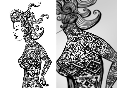Tattts cleavage india ink lady paisleys palestina paper pattern tattoos
