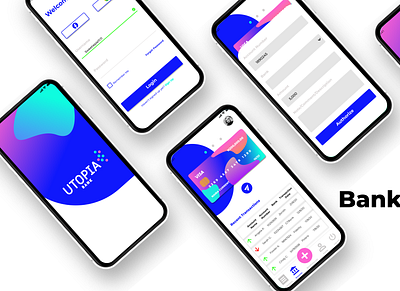 Utopia Bank bank banking banking app beauty bright colors design figma finance app financial fintech fun harmony peacock product product design uiux wallet wallet app wallet ui