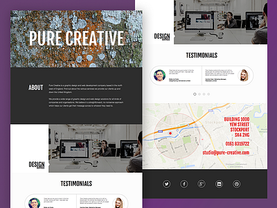 Purecreative agency footer homepage james hart landing page