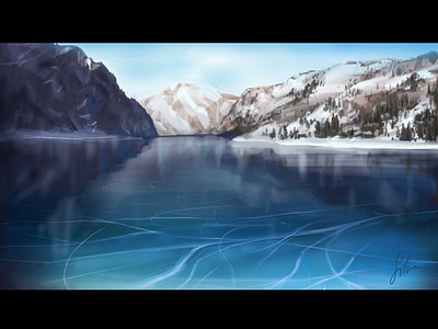 Frozen lake digital illustration frozen lake ice illustration illustration art illustrator lake mountains procreate art