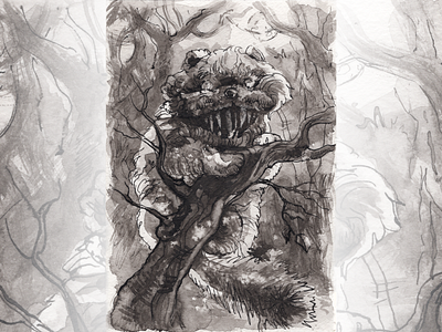 Tooshkan black and white book illustration character creepy forest illustration ink monster salt scary traditional art