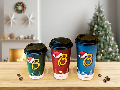 Beamers Christmas Cups blue christmas green hat holiday red