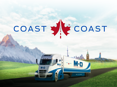M-O Coast to Coast Supporting Logo (ROAD) branding canada design light house logo maple leaf mountain red rudy sky skyline train transport trucking