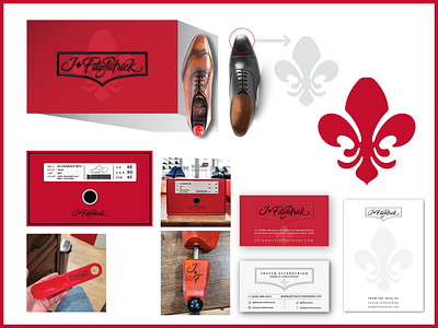 J.Fitzpatrick Footwear Refreshed Brand 2 boots boxes branding business card design fleur de lis footwear logo red shoes