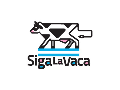 Siga La Vaca animal arrow blue cow logo pink restaurant