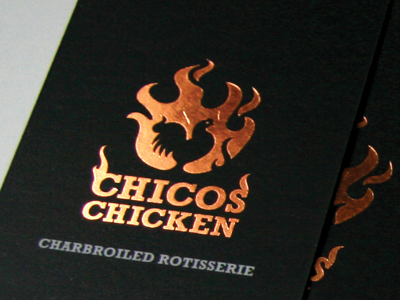 Chicos Chicken Cards branding business cards chicken foil stamping take out