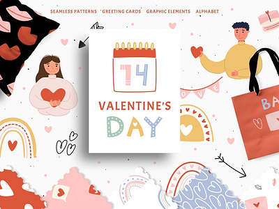 Valentine's Day set alphabet cards clipart design graphic design greeting card illustration love pattern seamless pattern valentine day