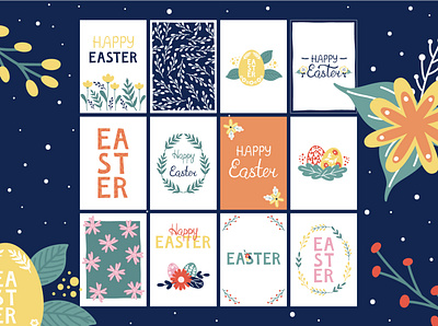 Set of spring easter posters design easter egg flowers illustration poster print spring vector