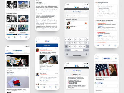 CIVIL - Learn, Discover, and Discuss Political News app app design design figma figma design illustration minimal news app political news social media typography ui ux