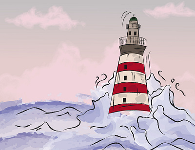 Lighthouse in the ocean adobe illustrator adobe photoshop decoration drawing illustration image imagination lighthouse ocean picture water
