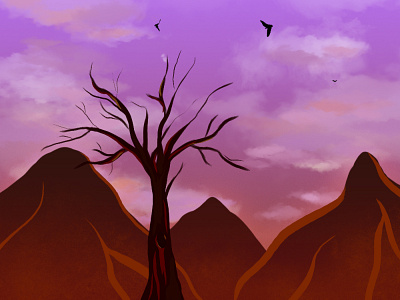 Alone adobe illustrator adobe photoshop alone design illustration mountain mountains sketch sky sunset sunshine tree vector