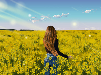 In flowers adobe illustrator adobe photoshop design field flower flowers girl girl illustration hair illustration illustration art meadow summer camp summer vibes summertime sunny sunny day vector yellow