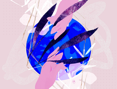 Grit and love series art artwork blue hand drawn hands illustration pink