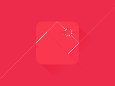 Photo icon illustrations image line，flat material design photo red sun