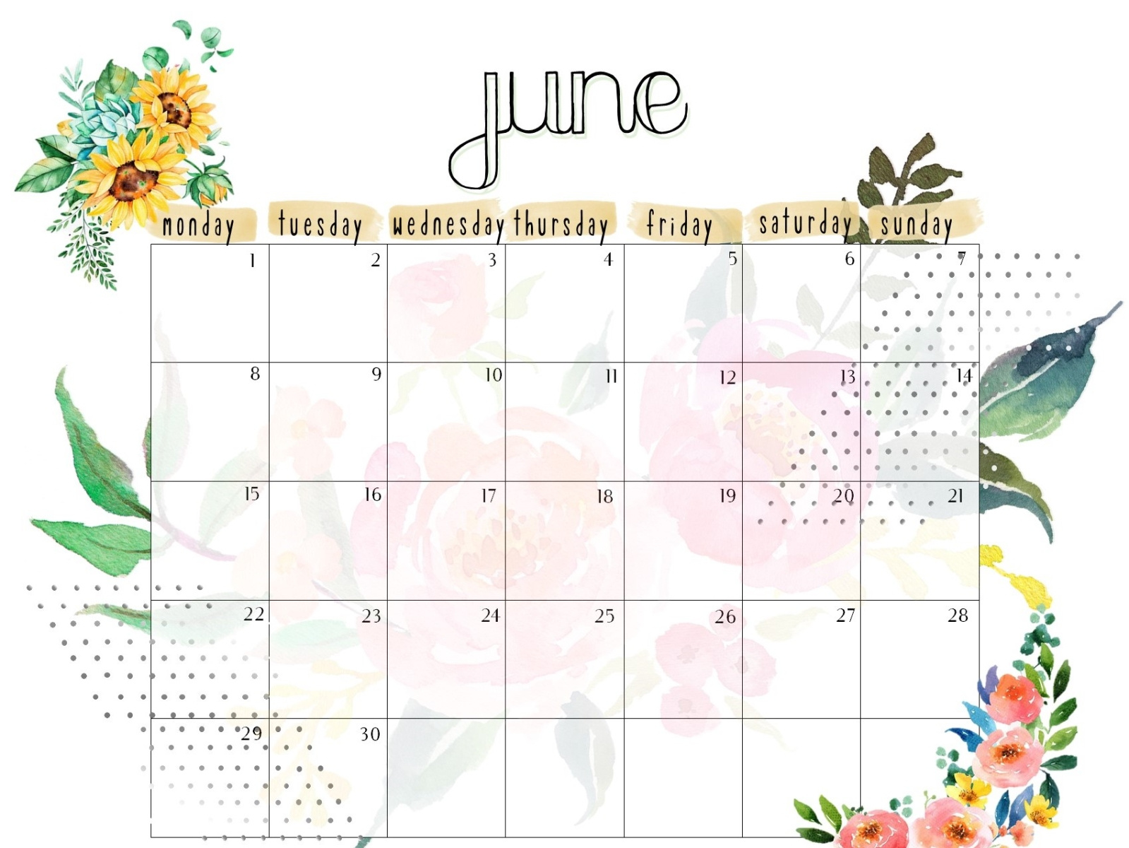 Month planner for June by Marysia Malinowska on Dribbble