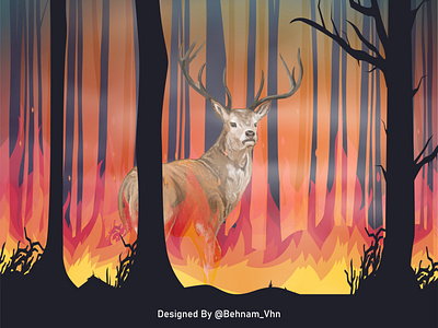 Forest on Fire deer design fire forest illustration jungle vector