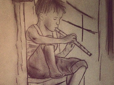 Boy Playing the Flute art drawing illustration sketch