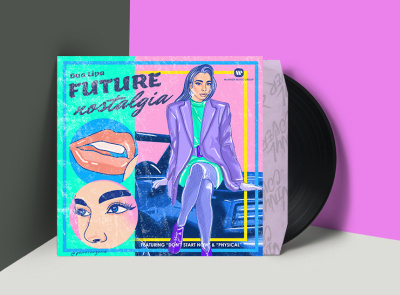 Dua Lipa's Future Nostalgia illustration art cover 80's style.