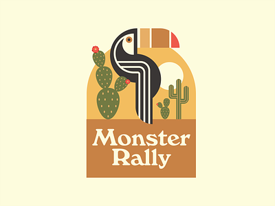 Monster Rally Badge cactus desert illustration monster rally toucan tropical