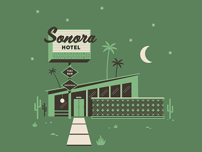 Sonora Hotel Illustration desert design hotel illustration minimal night palm springs sandiego tiki vector
