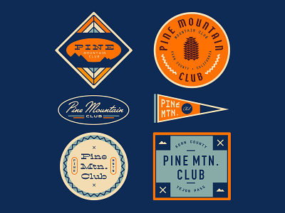 Pine Mountain Club Badges badge branding camping design illus illustration logo minimal typography vector