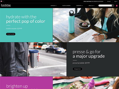 Homepage Design for Bobble 1/2 bobble color design homepage lifestyle minimal ui waterbottle