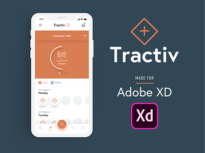FREE Mobile Tractiv UI Kit Designed in Adobe XD adobe adobexd app fitness free layout logo minimal mobile prototype ui uikit ux