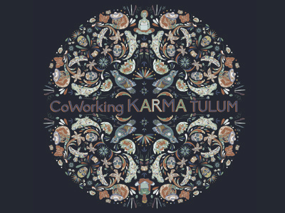 Coworking Karma Tulum animals drawing illustration logo mexico mural pattern wall mural
